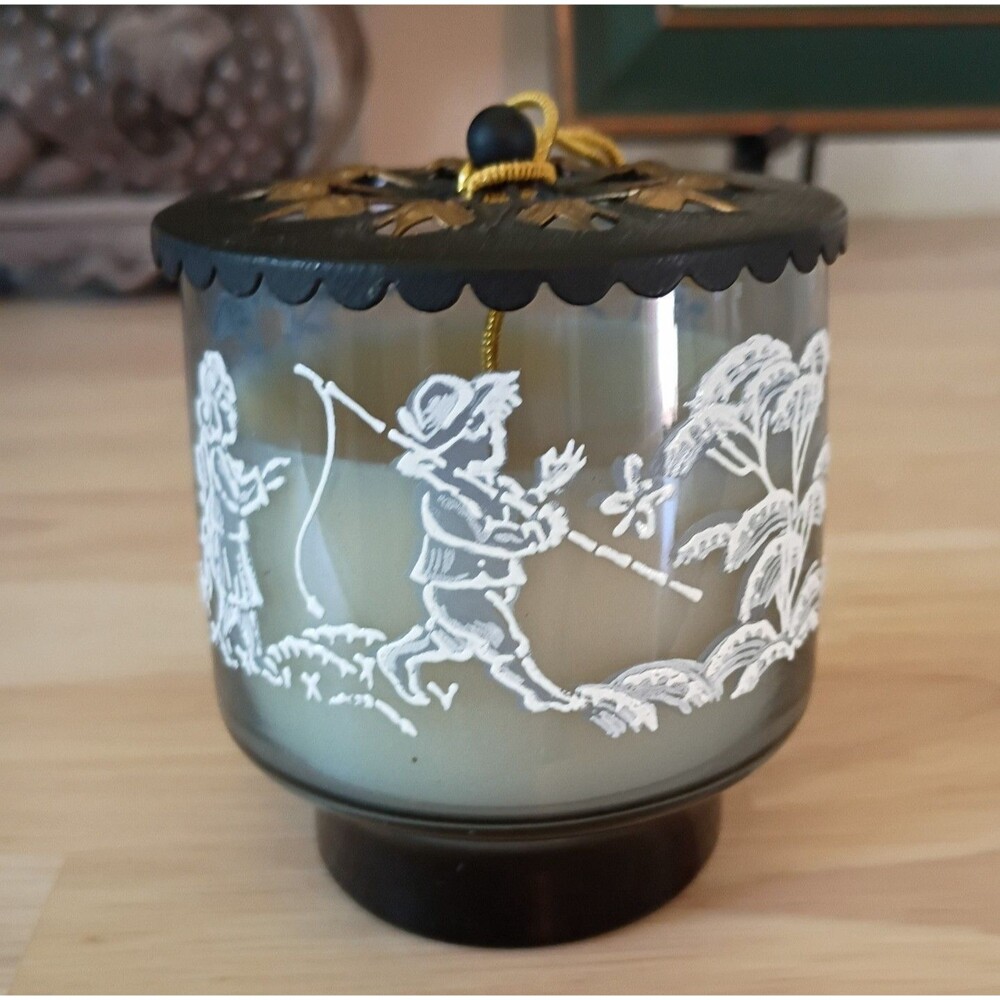Libbey Mary Gregory Vintage Asian Glass Scented Candle with Metal Lid 3.25" - Picture 5 of 11